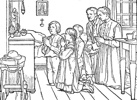 Family During Common Prayer Coloring Page